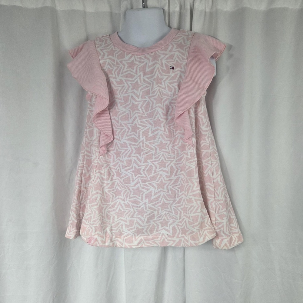 Tommy Hilfiger Dress Girls 6X Pink Star Print Ruffle Flutter Sleeve Knit Casual